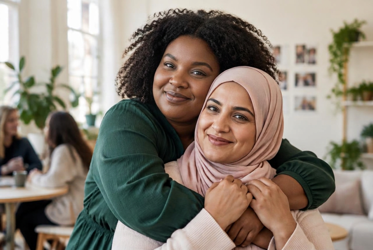 Two women embracing in support