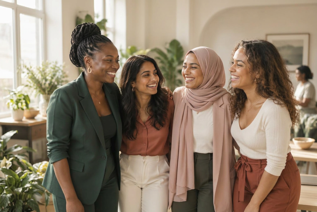 Four women laughing together at an EPIC Community gathering
